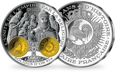 Frappe en argent pur 2000 ans d'histoire monétaire française: «Solidus d'Or Louis Le Pieux»